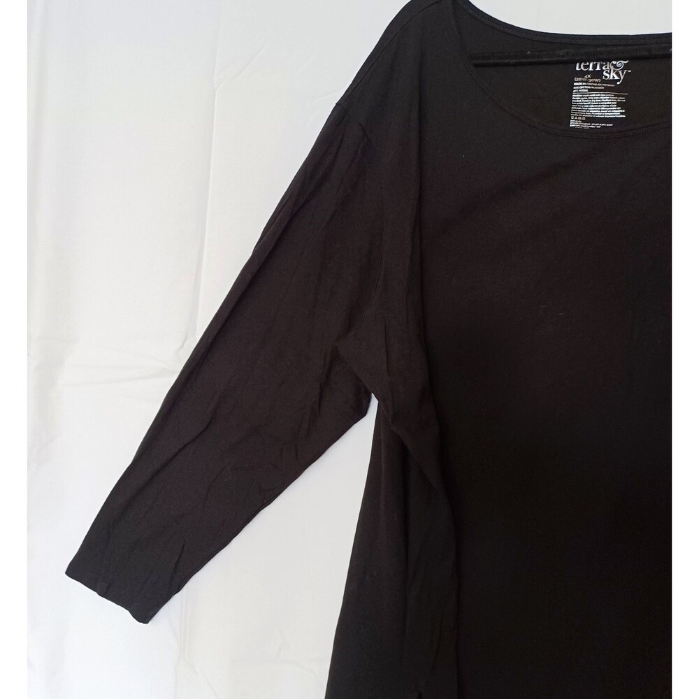 Terra & Sky Women's Plus 4X Black Knit Top Long Sleeve Scoop Neck Solid Stretch - Picture 3 of 7